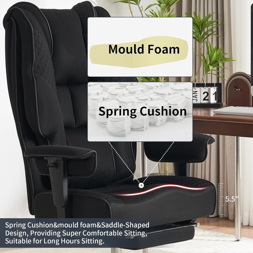 Large Tall Office Chair 400 lbs Wide Seat, Leather High Back Executive Office Chair with Footrest, Ergonomic Office Chair Lumbar Support to Relieve Lower Back Pain (Beige)