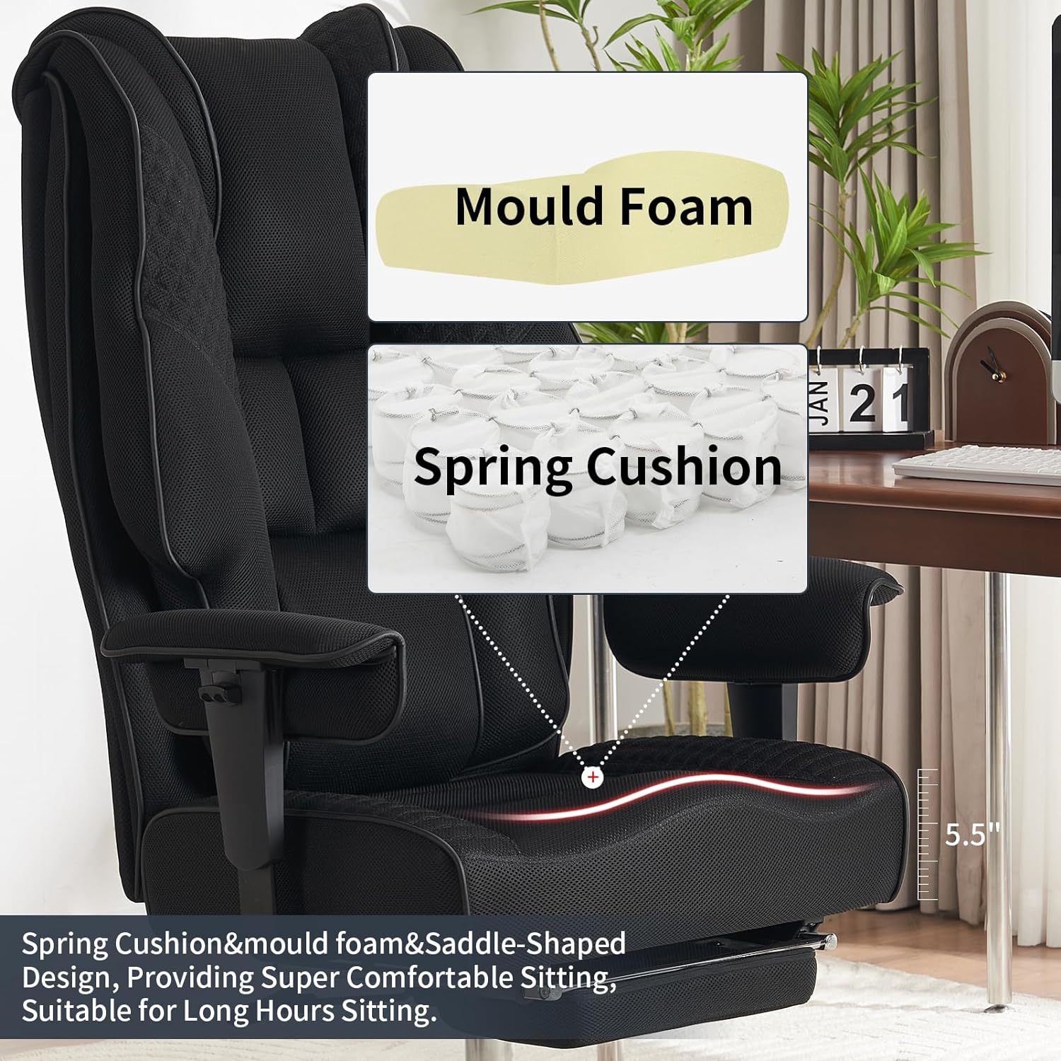 Large Tall Office Chair 400 lbs Wide Seat, Leather High Back Executive Office Chair with Footrest, Ergonomic Office Chair Lumbar Support to Relieve Lower Back Pain (Beige)